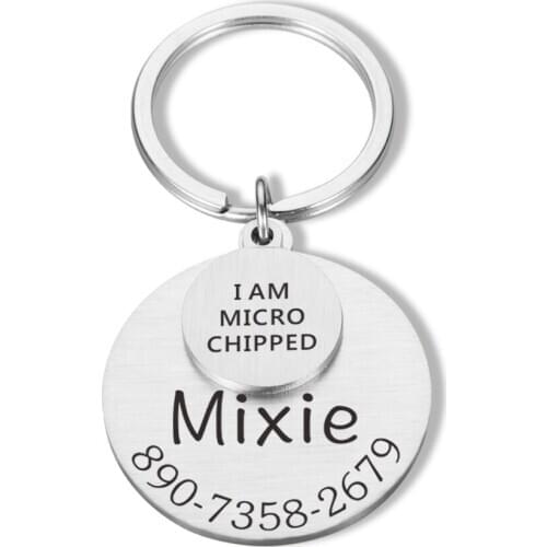 Personalized Dog Cat ID Tag Keychain I Am Microchipped Dog Name Number Tag Stainless Steel Keyring Pet Id Tag Collar ID Tag