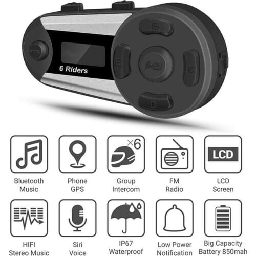 2PCS Motorcycle Headphone 1200M 6 Riders Connect Waterproof Helmet Bluetooth Intercom Headset with Sn