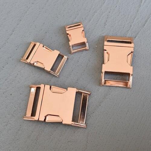 100 Pcs 15/20/25/30mm Rose Gold Metal Belt Buckle Side Release Curved Belt Buckle for Bag DIY Paracord Buckles Bracelet Trinket