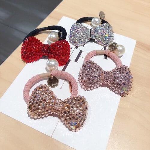 Korean Hair Accessories Rhinestone Bow Elastic Hair Bands Rope Princess Hair Tie Rubber Band Women Wholesale Fashion Hairties