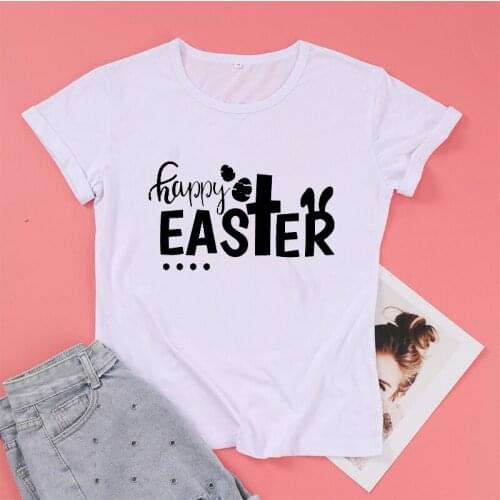 Happy Easter Day Letter Printed Woman Tshirts Holiday Streetwear Femme T-shirts Short Sleeve 35% Cotton Vintage T Shirt Y2k Tops