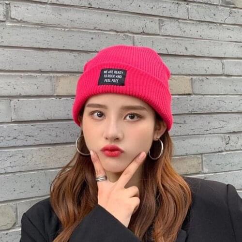 Woolen hat female hip-hop autumn and winter wild round face pregnant women warm Baotou small letter knitted hat male cold hat