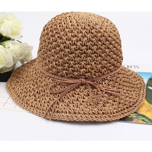 2021 Summer Straw Hat Female Handmade Crochet Sun Hat Beach Hat Outside Sea Sun Protection Holiday Hat Foldable Hat for Women