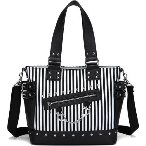 JIEROTYX Rock Luminous Bag Women Shoulder Bag Rivet Handbags Female Stripe Crossbody Messenger Bag Canvas Totes Bags