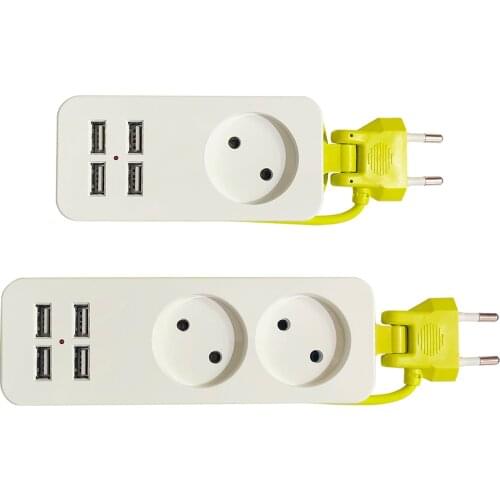 EU Plug Power Strip Wall Multiple Socket Portable 4 USB Port for Mobile Phones 1200W 250V,1.5m Cable for Smartphones Tablets