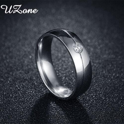 UZone 6mm Twill One Crystal Ring Stainless Steel Wedding Rings For Women Men J