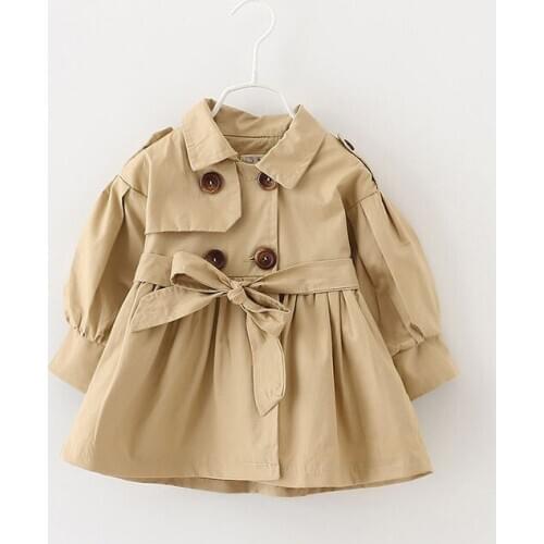 Spring Baby Long Sleeve Jacket For Girls Clothes Windbreaker Children Solid Coats Kids Autumn Trench Lacing Outerwear