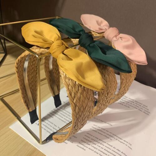 Vintage Bohemian Straw weaving Yoga Headband Bow Hairband For Women Girls Hair Accessories Hair Jewelry