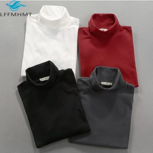 Customized Winter Fall Men Turtleneck Long Sleeve Solid Color Simple Casual Soft Comfortable Cotton t-Shirts Warm Bottoming Tees