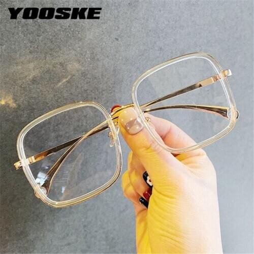 YOOSKE New Anti Blue Light Glasses Frame Retro Square Computer Goggles Eyeglasses Men Women Metal Spectacle Frames