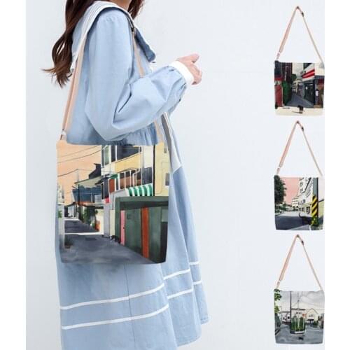 Cat at the City Corner Painting Tote Women Shoulder Bag Fashion Large Capacity Messenger Bags for Women 2021 Crossbody Bag