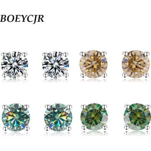 BOEYCJR 925 Classic 4 prongs Silver 0.5/1/2ct Colorful Moissanite VVS1 Fine Jewelry Diamond Stud Earring for Women Gift
