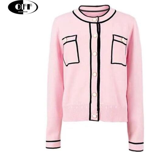 Designer Pink Knit Cardigan Jacket Women Elegant Autumn Long Sleeve Fashion Chic Traf Ladies kKnitting Tops Sweater Femme