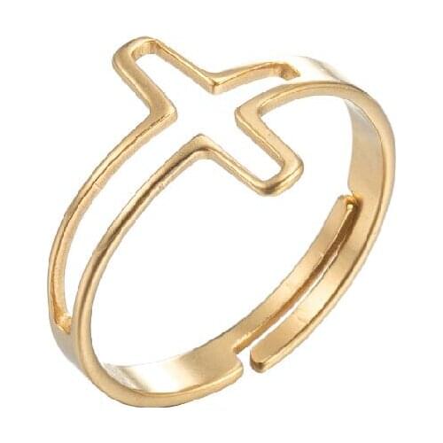 Korean Stainless Steel Ring Personality Cross Open Adjustable Finger Rings for Women Fashion Jewelry Accessories Party Gift