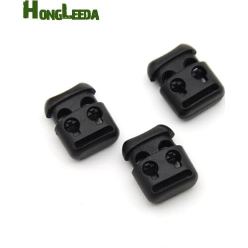 100pcs/lot HLD/K-076 black plastic cord lock toggles plastic 2-hole spring stoppers for 4mm bungee shock cord free shipping