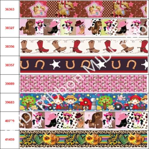 16mm-75mm 50Yards/Roll Cartoon Cowboy/Cowgril Printed Grosgrain Ribbon For Handmade Bow Elastic Band For Party Gift Wrapping