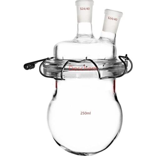 24/40 Glass Reactor Two Necks Round Bottom Reaction Kettle 2-Neck Lid & Steel Clamp