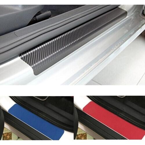 4pcs 3D Carbon Fiber Look Car Door Plate Sill Scuff Cover Sticker Anti-Scratch Panel Moulding Styling Door Sill Stickers