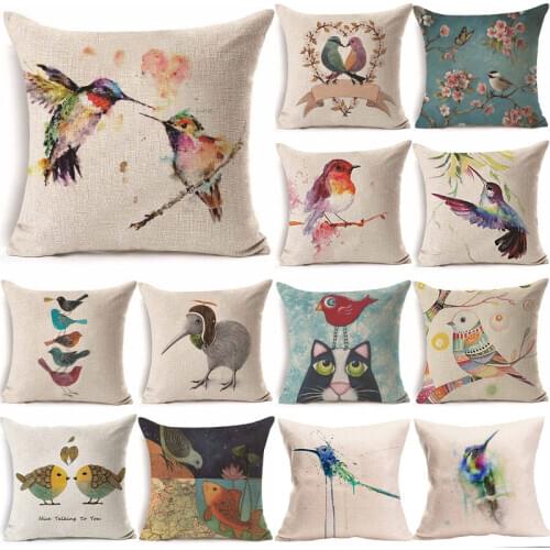 45*45cm Bird Branch Pattern Cotton Linen Throw Pillow Cushion Cover Car Home Children Sofa Decorative Pillowcase funda cojin