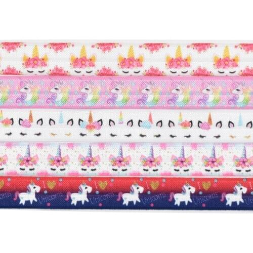 5/8"16mm 25mm heat transfer unicorn FOE fold over elastic ribbon 100yards welcome custom printed