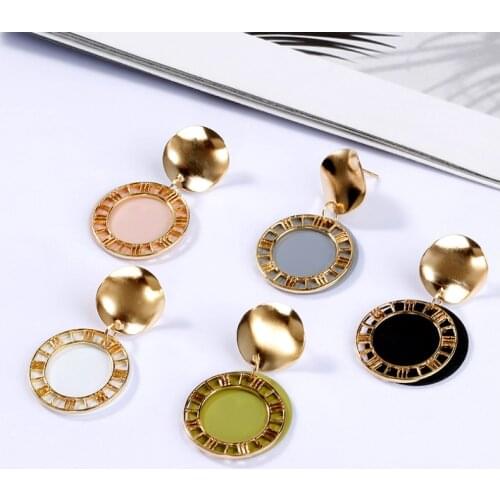 5 Colors New Roman Numeral Black White Earrings For Women Creative Retro Fashion Sequin Hollow Disc Candy Color Jewelry