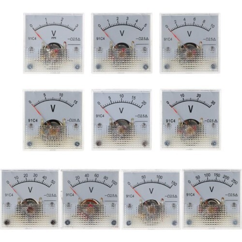 91C4 DC Voltmeter Analog Panel Voltage Meter Mechanical Pointer Type 3/5/10/15/20/30/50/100/150/250V