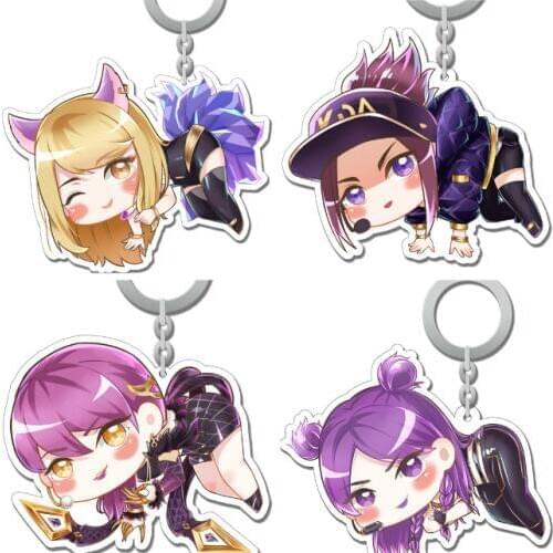 LOL Cosplay Key Ring KDA Nine-Tailed Fox Ahri Props Akali Keychain Kaisa Evelynn Cute Ornament Gift K/DA Group Keyring Acrylic