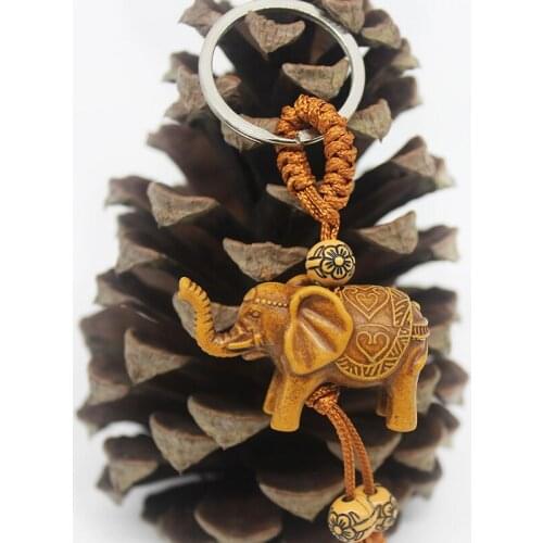 Hot Lucky Elephant Carving Wooden Pendant Keychain Key Ring Chain Evil Defends Gift animal drop shipping for women men key chain