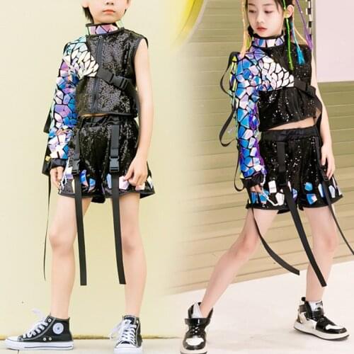 ChildrenS Jazz Hip-Hop Clothes Fashion Model Catwalk Stage Costumes Girls Boys Hip-Hop Sequins Dance National Costumes DQS7140