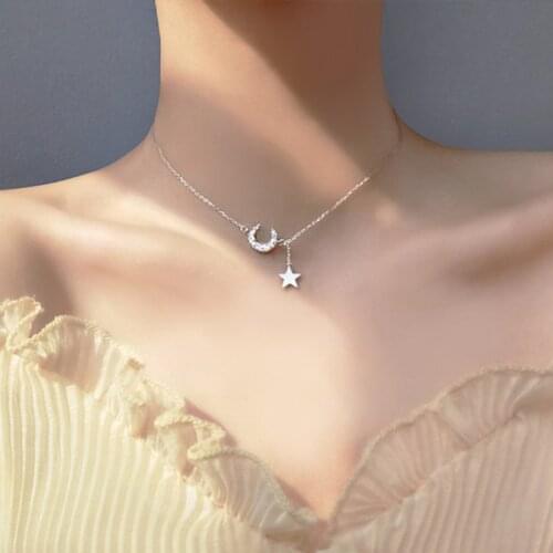 Exquisite Star Moon Necklace Charming Women Rhinestone Pendant Jewelry Fashion Party Clavicle Chain Gifts