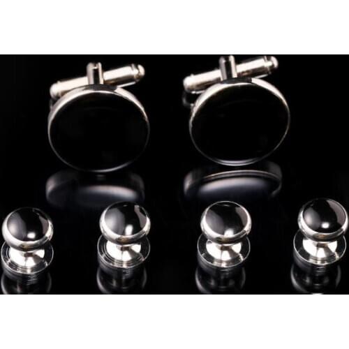 Classic Black Cufflinks Collar Studs Set 6pcs Set Tuxedo Cuff Links Buttons Set Mens Jewelry Accessory Wholesale 10set/lot