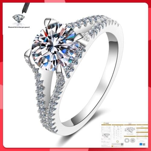 1.0ct 6.5mm EF Round 18K White Gold Plated 925 Silver Moissanite Ring Diamond Test Passed Jewelry Christmas Gift