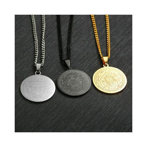 Abaicer Seals Of The Seven Archangels Black Pendant Choker Statement Stainless Steel Necklace For Women Dress Accessories