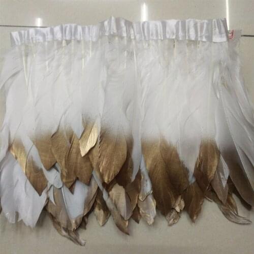 2 yards White plus gold goose feather trim goose feather ribbon / 15-20 cm fringed goose down belt dance performance decoration