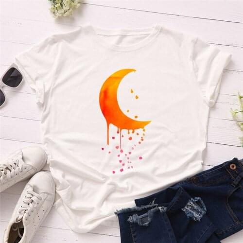 Moon Print T-shirt Women T-shirt O-neck Harajuku Graphic T-shirt Short Sleeve Summer T-shirt Women T-shirt