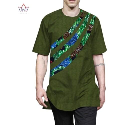 Summer Men Patchwork Top Tees African Clothes Bazin Riche African Men Clothing Casual Cotton O Neck Mens Top Shirts WYN954