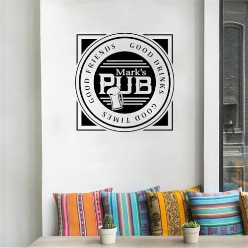 Bar Wall Sticker Personaized Name Times Beverage Wall Decal Room Decoration Removable Art Wallpaper Vinyl ph665