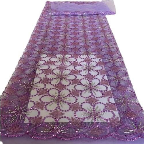 Latest African Lace Fabric High Quality Flowers Sequins/bead Mesh Lace Embroidery French Material For Nigerian Dress DX-265