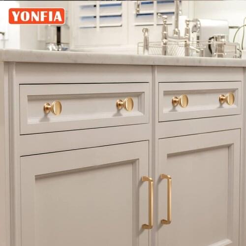 YONFIA 3712 New Cheap Modern Kitchen Accessory Brushed Brass Handles Gold Cupboards Wardrobe Handle Knobs for Furniture Door