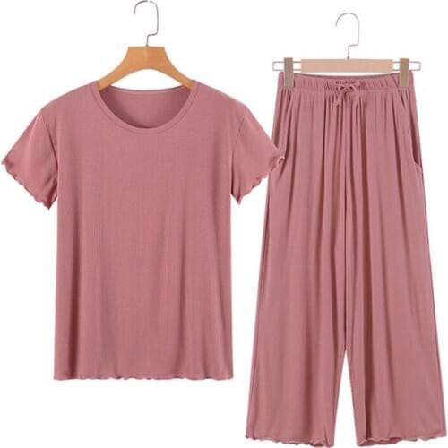 2PCS Pajamas Set Summer Autumn Pyjamas Women and Girl Pajamas Short Sleeve Wide leg pant Sleepwear Lounge Pijama Plus Size M-3XL