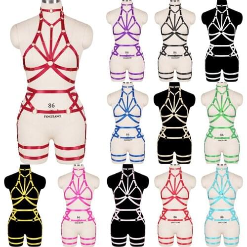 Pentagram Full Body Erotic Sexy Lingerie Set Festival Rave Costume Elastic Bondage Harness For Women Adjust Waist Suspender Belt
