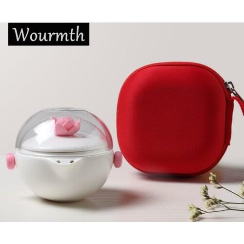 Mini Portable Kungfu Tea set for Ladies, One pot one cup Pink Tea pot and Glass Cup Set Car Travel Tea set Tea Ceremony Gift