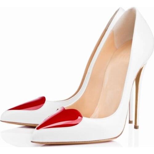 Real photo custom make red heart pointed toe high heel woman shoes 10 CM heel 12 CM high heel woman dress shoes plus size 44