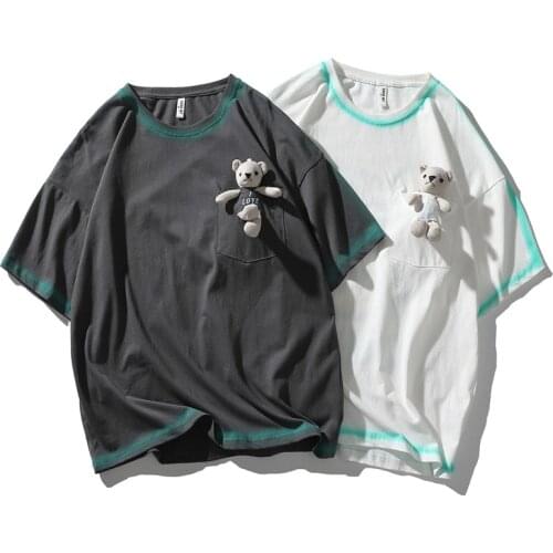 Summer mansT-shirt fashion Hip hop Graffiti little bear t-shirts male Casual Streetwear anime graphic Short Sleeve T-Shirts men