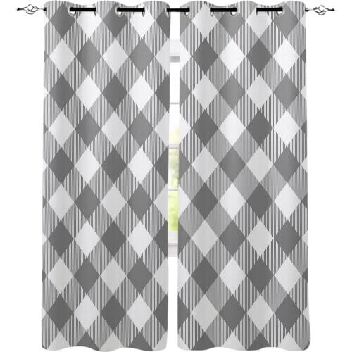 Pastoral Style Gray Lattice Kitchen Curtains Bedroom Decor Items Curtain Panel Window Curtains for Living Room