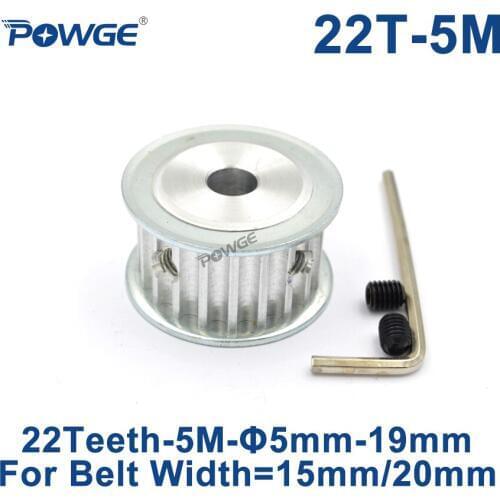 POWGE 22 Teeth HTD 5M Synchronous Timing Pulley Bore 6/6.35/8/10/12/14/15/16/17/18/19mm for Width 15/20mm HTD5M 22Teeth 22T