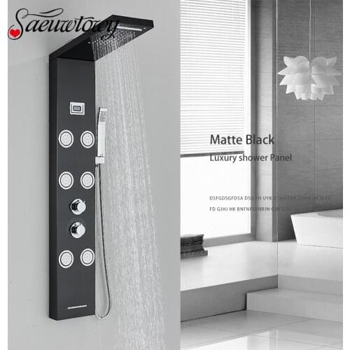 Bathroom Luxury Rain Waterfall Head Shower Panel Display Screen Massage Jets Waterfall Bath Tub Spout Shower Column New Style