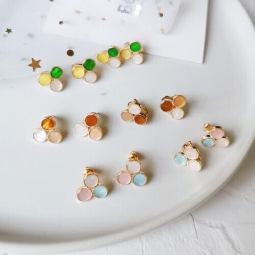 Cycle Clip On Earrings Korean Ladies Stud Triangle Geometric Mixed Colors Colorful Earring Without Piercing For Women Everyday