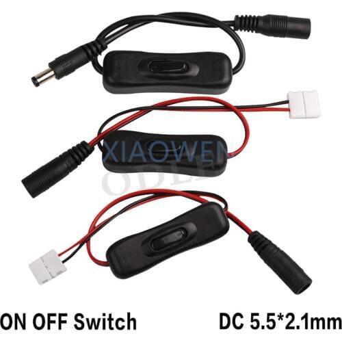New design Waterproof DC2.1x5.5mm In Line Power Cable Connector for Jack Wire With ON OFF Switch For 5050 LED Strip Light