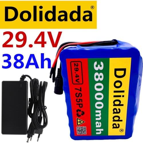 100% high quality 7S5P 24V38Ah battery pack 500w 29.4V 38000mAh lithium ion battery for wheelchair electric bicycle + 2A charger